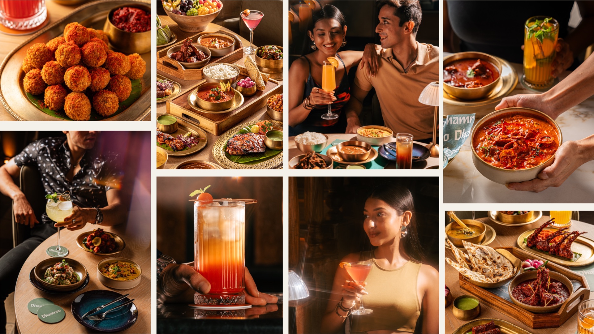 Dhamroo Indian food, cocktails and lifestyle photography collage