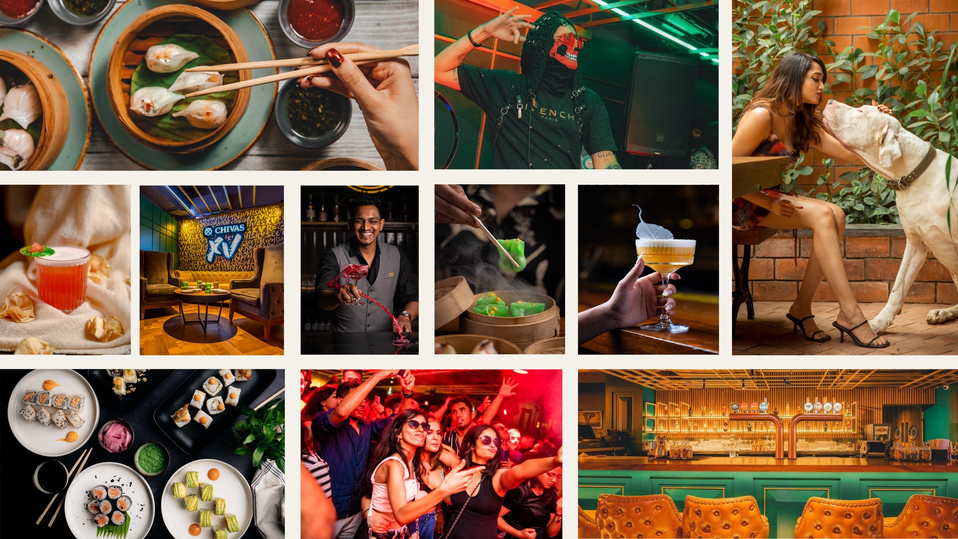 Gawky Goose food, cocktail, nightlife and interiors project collage