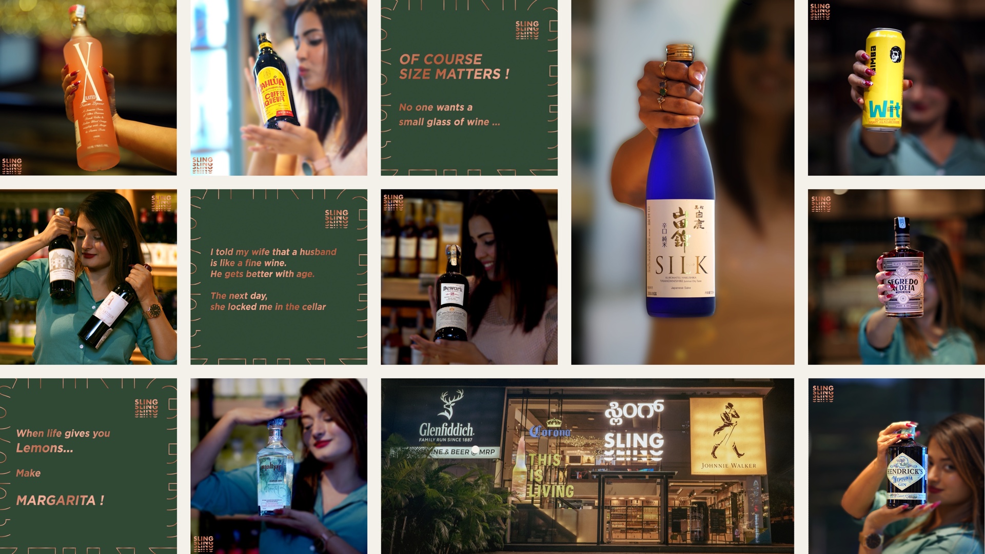 Sling Spirits rebrand, campaign and retail project collage