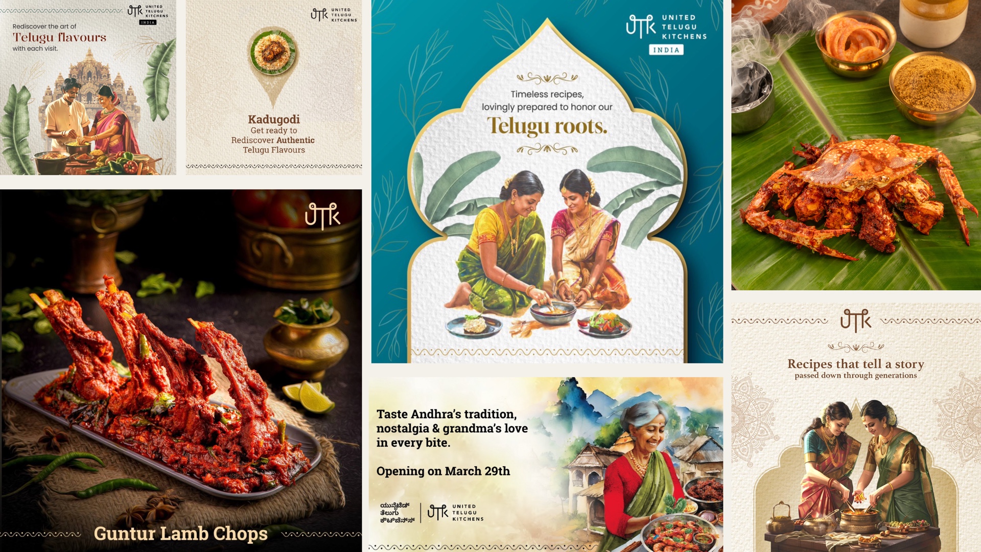 United Telugu Kitchens launch, food and social media project collage